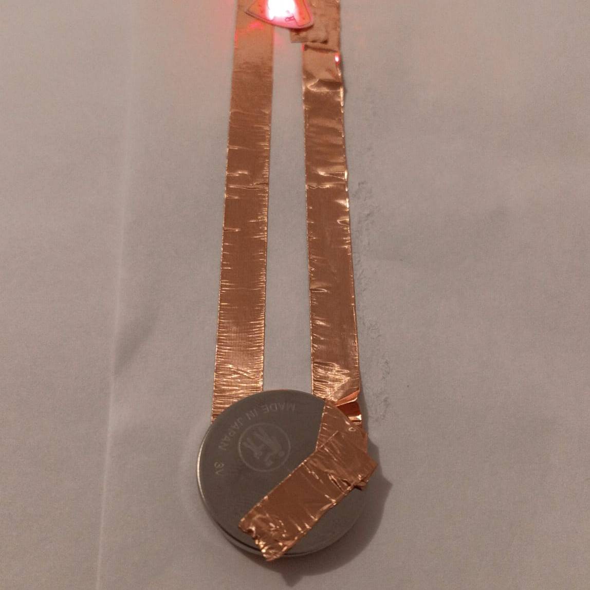 Here is a simple circuit glowing red close up.